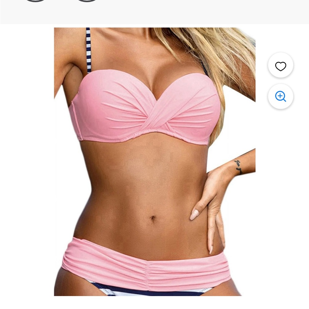NWOT Zaful  Pink Bikini Set with Striped Straps
